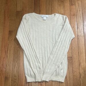 Women’s Elegant Cream Ribbed Sweater Size Medium 100% Cashmere